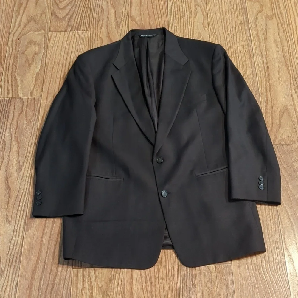 Coppley Two-Piece Wool Suit Gray w Light Blue Windowpane, Pants: 36x28 Coat: 43R